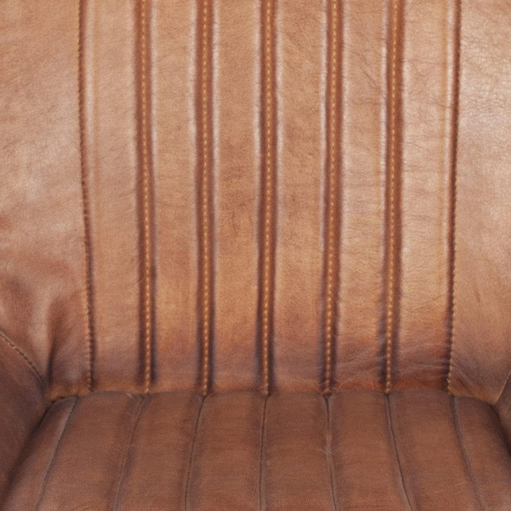 Angelo Vintage Brown Leather and Iron Retro Dining Chair K/D.