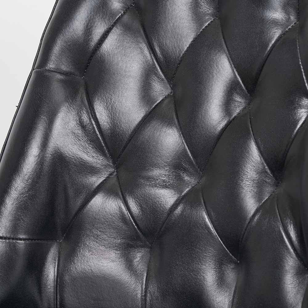 Camillo Ash Black Leather and Black Metal Diamond Back Dining Chair.