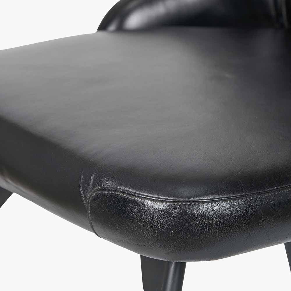Camillo Ash Black Leather and Black Metal Diamond Back Dining Chair.