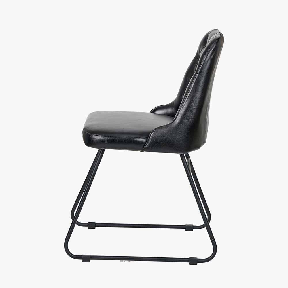 Camillo Ash Black Leather and Black Metal Diamond Back Dining Chair.