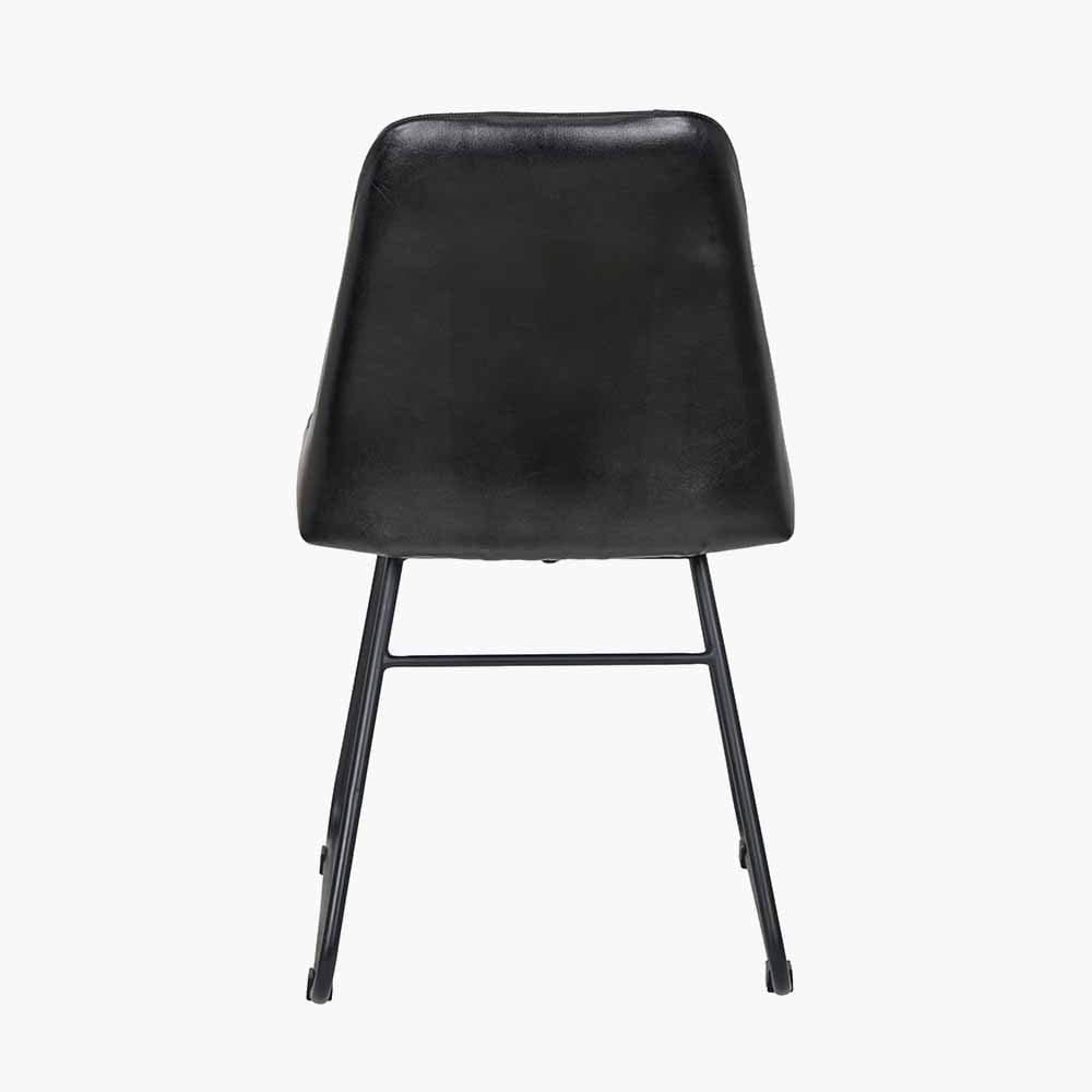 Camillo Ash Black Leather and Black Metal Diamond Back Dining Chair.
