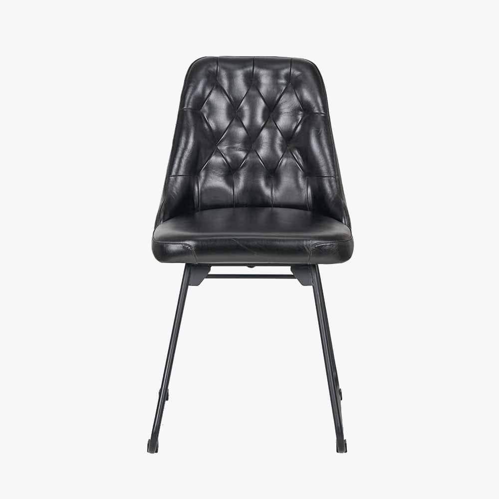 Camillo Ash Black Leather and Black Metal Diamond Back Dining Chair.