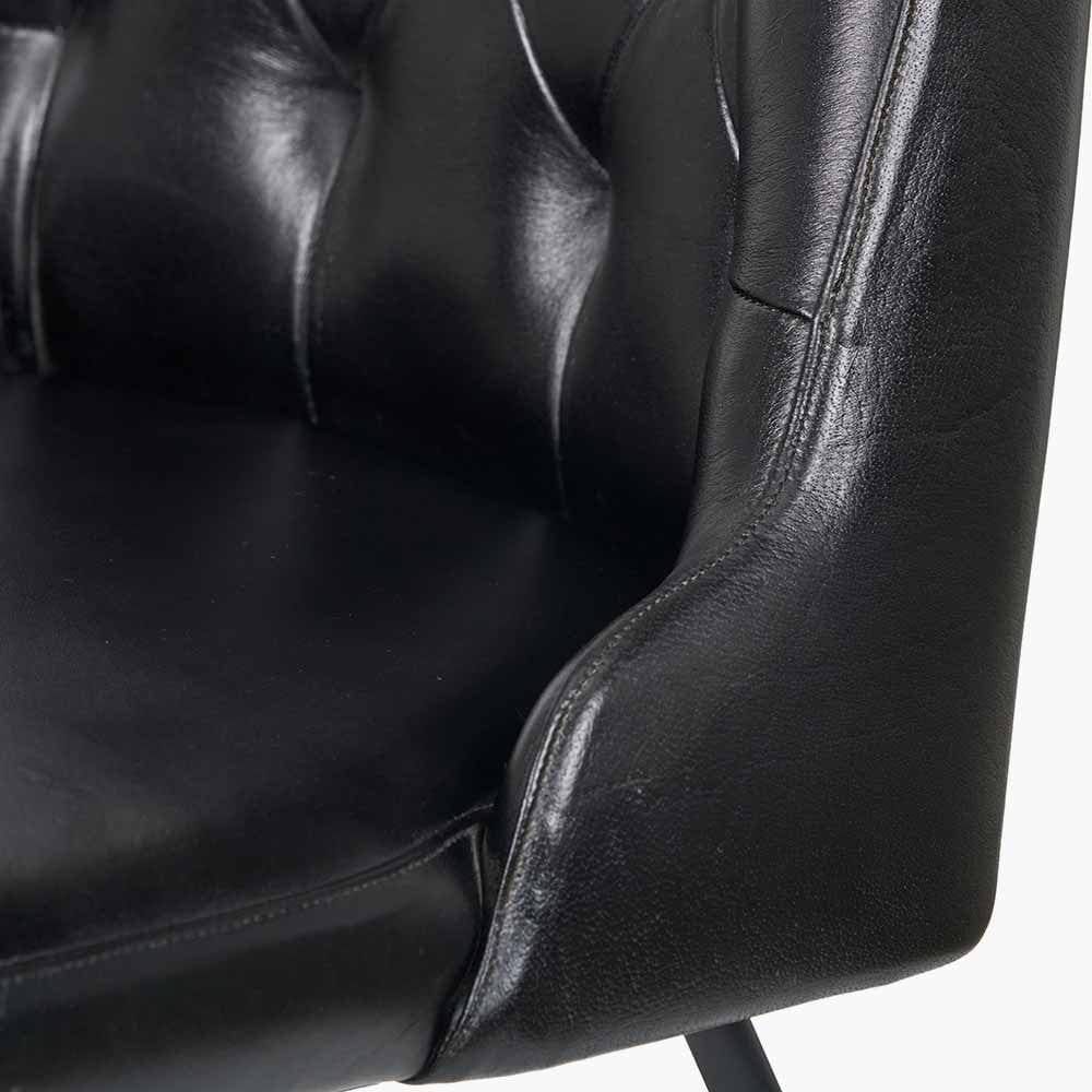 Camillo Ash Black Leather and Black Metal Diamond Back Dining Chair.