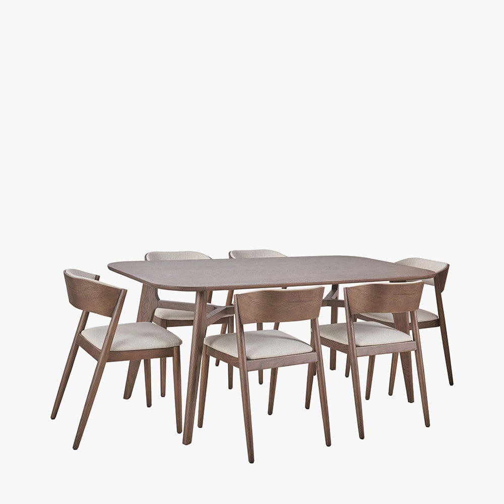 Pacific Lifestyle Dining Elias Dark Ash Wood Retro Dining Table and 6 Chairs House of Isabella UK