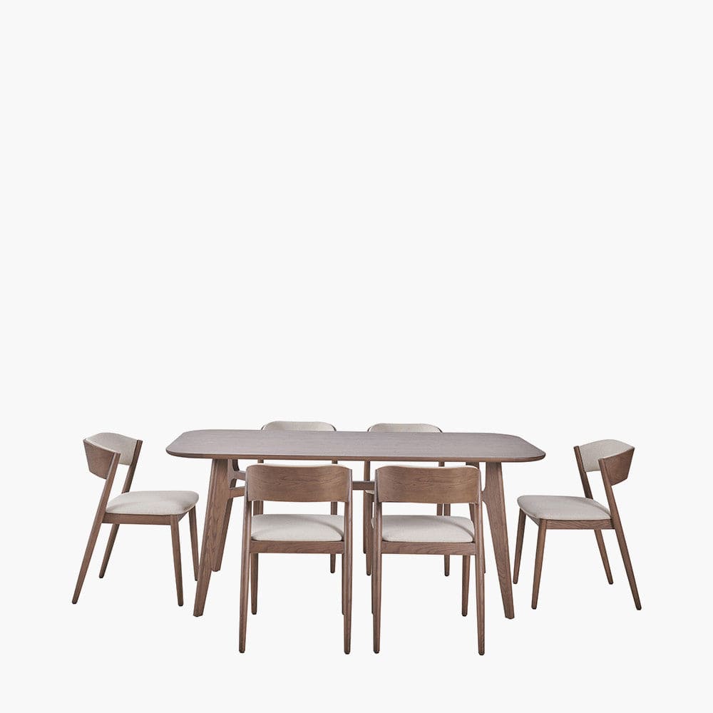 Elias Dark Ash Wood Retro Dining Table and 6 Chairs.