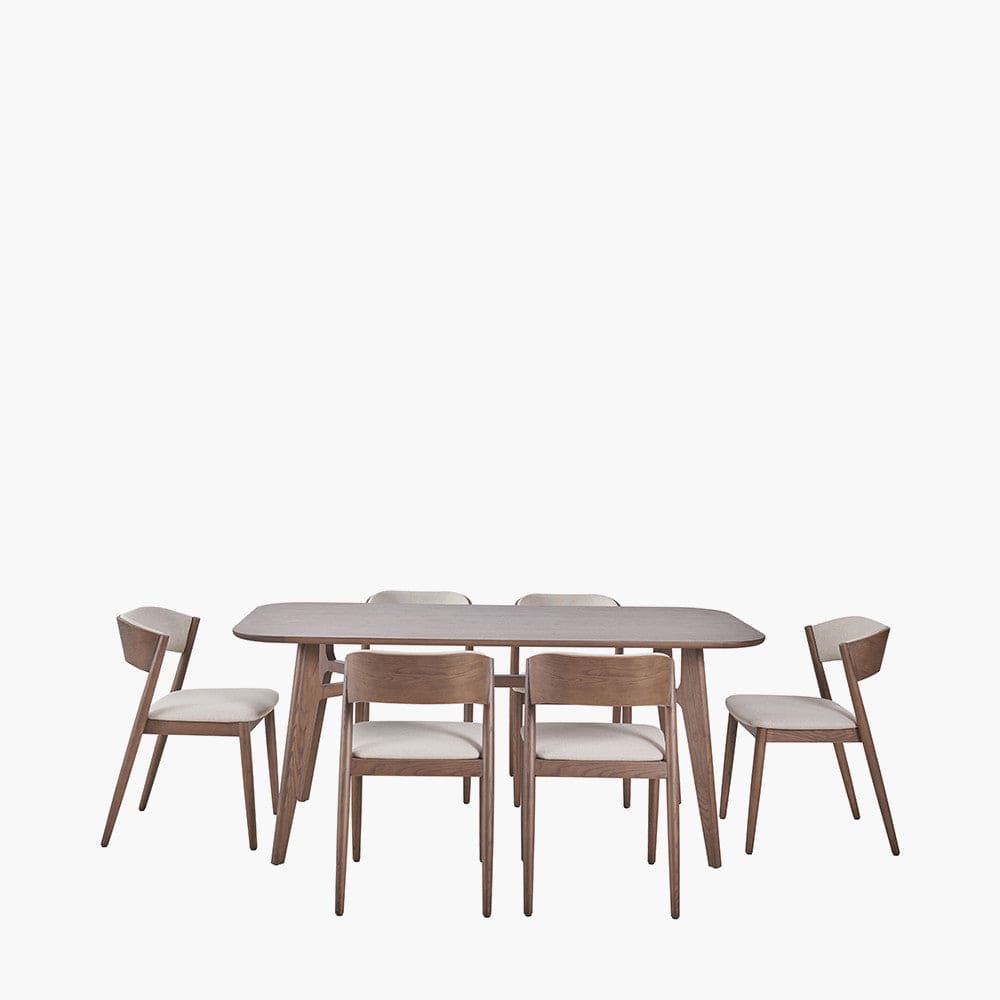 Pacific Lifestyle Dining Elias Dark Ash Wood Retro Dining Table and 6 Chairs House of Isabella UK