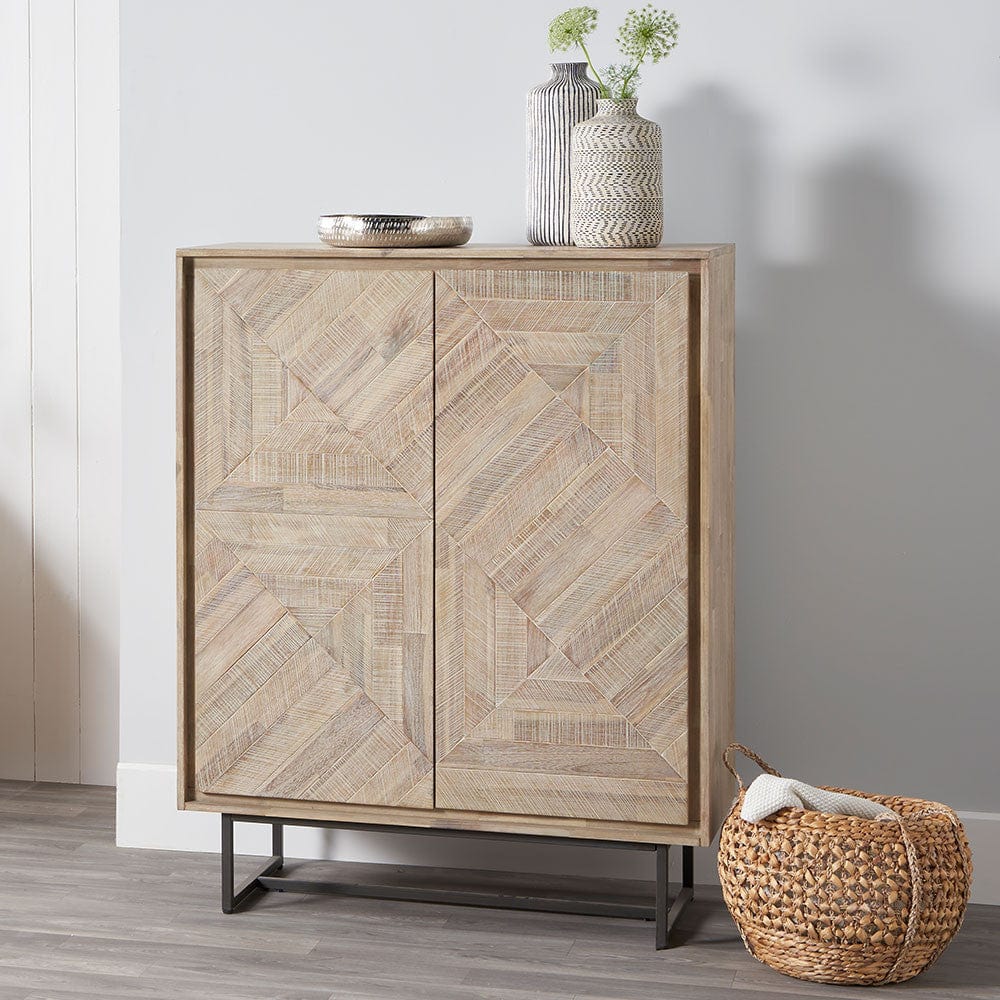 Marca Acacia Wood 2 Door Bar Cabinet.