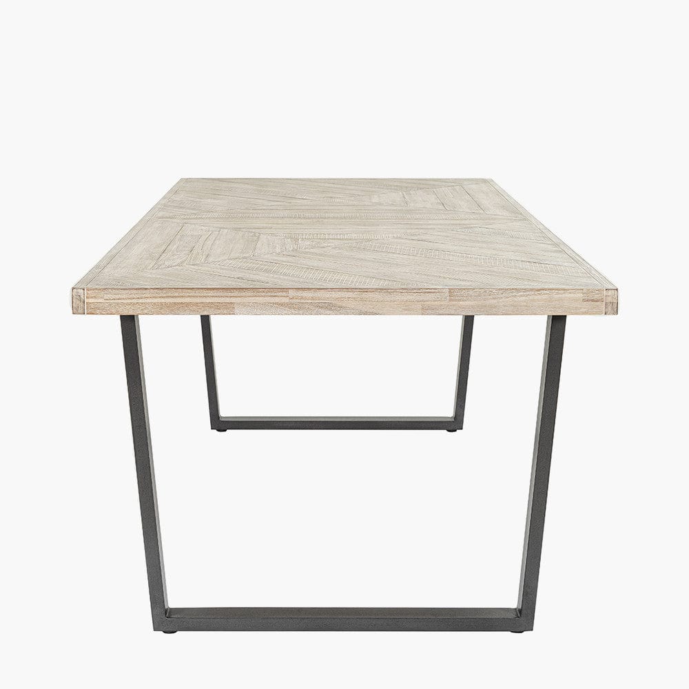 Marca Sand Wash Acacia Wood and Black Metal 8 Seater Dining Table.