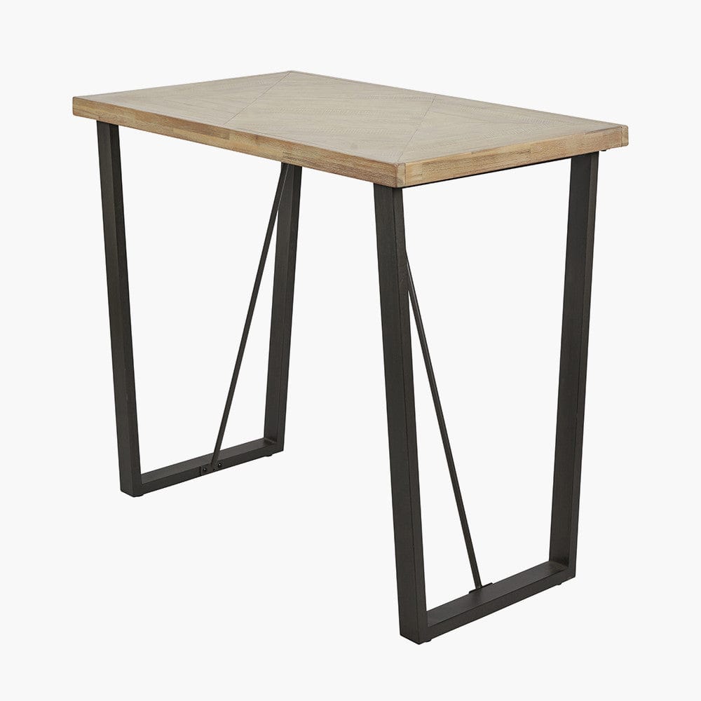 Marca Sand Wash Acacia Wood and Black Metal Bar Table.