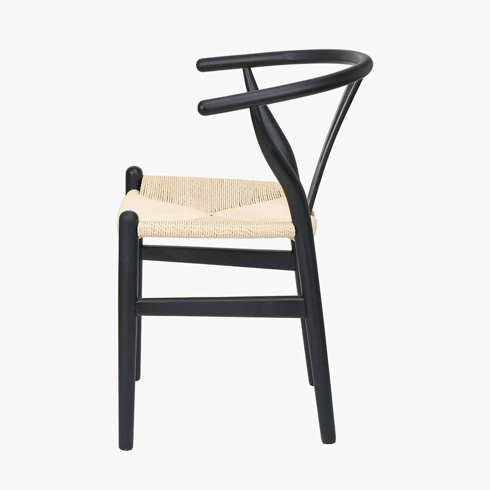 Quinn Black Beech Wood and Natural Paper Rope Dining Chair.