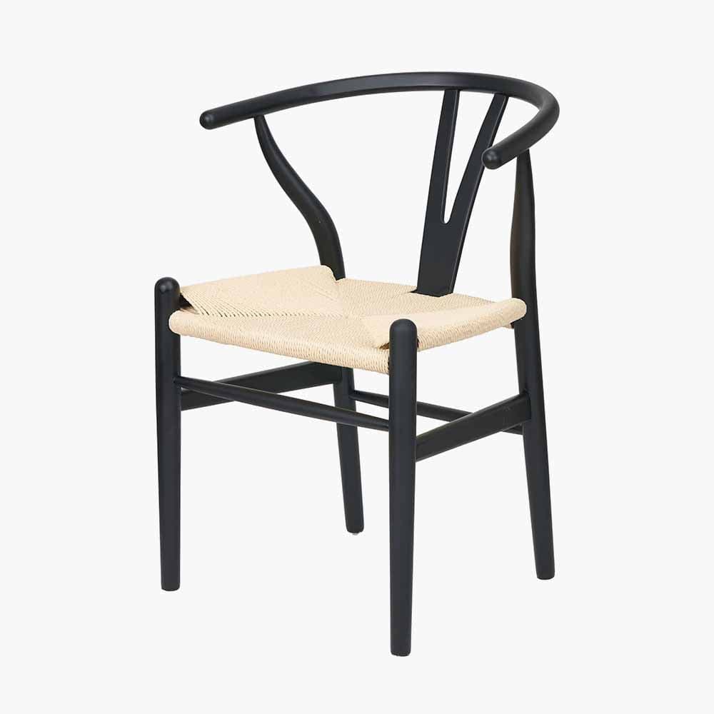 Quinn Black Beech Wood and Natural Paper Rope Dining Chair.