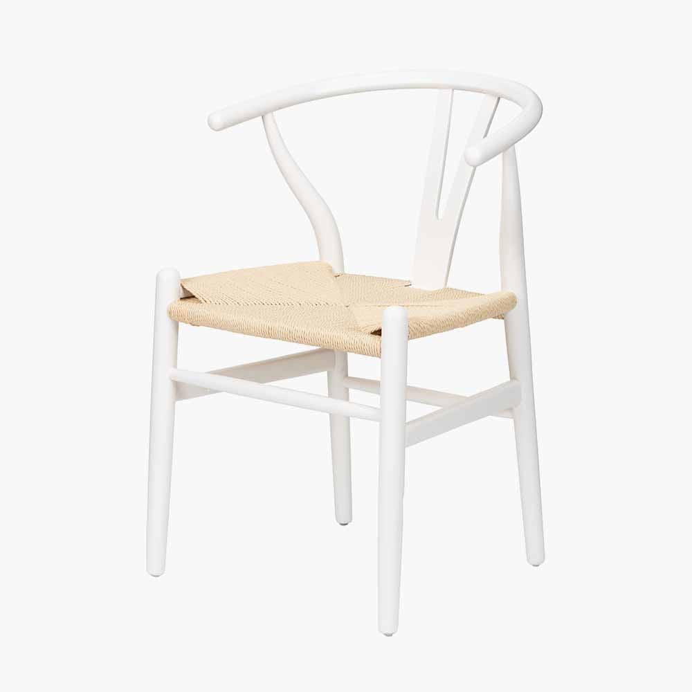Quinn White Beech Wood and Natural Paper Rope Dining Chair.