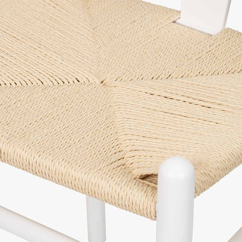 Quinn White Beech Wood and Natural Paper Rope Dining Chair.
