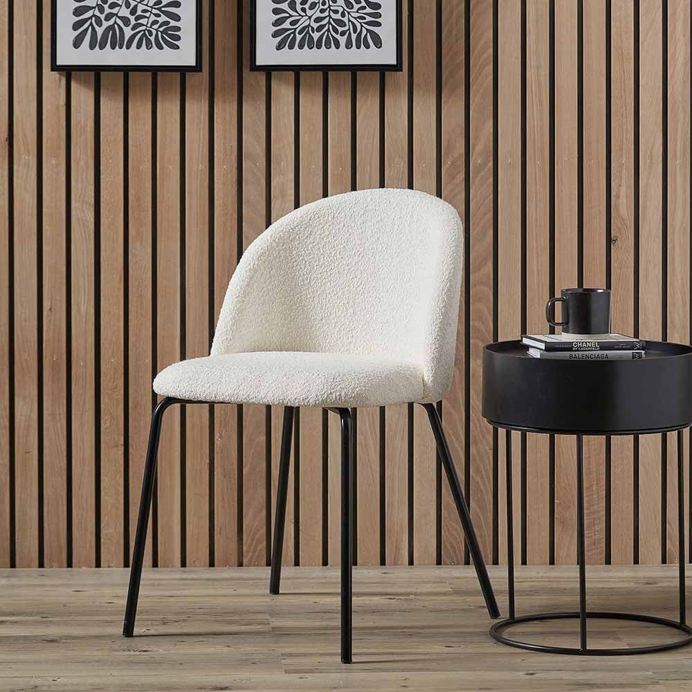 Turi Bouclé Fabric and Black Metal Dining Chair.