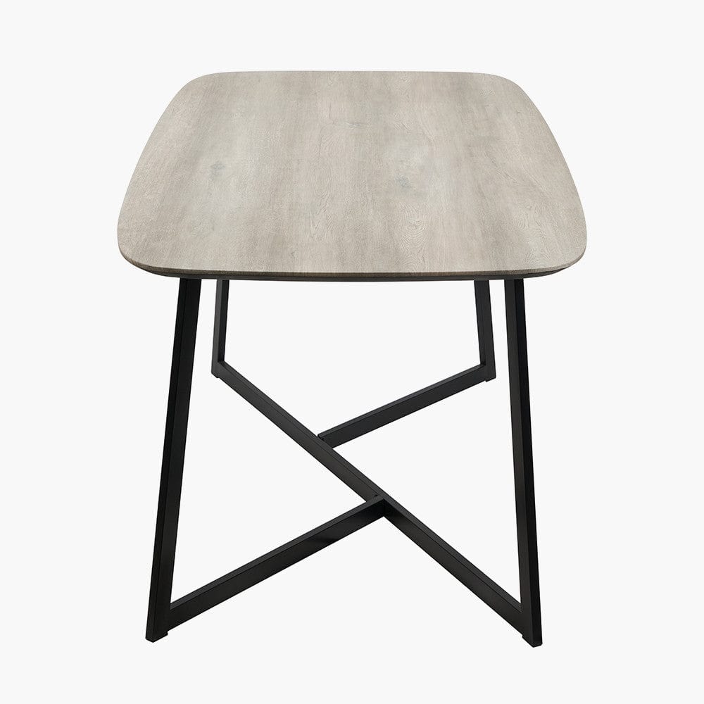 Ukiah Grey Oak Veneer and Black Metal Dining Table.