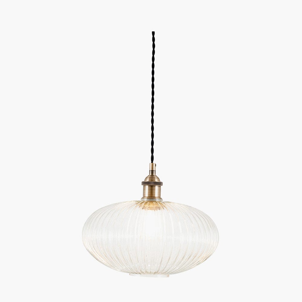 Pacific Lifestyle Lighting Abigail Clear Ribbed Glass Oval Pendant House of Isabella UK