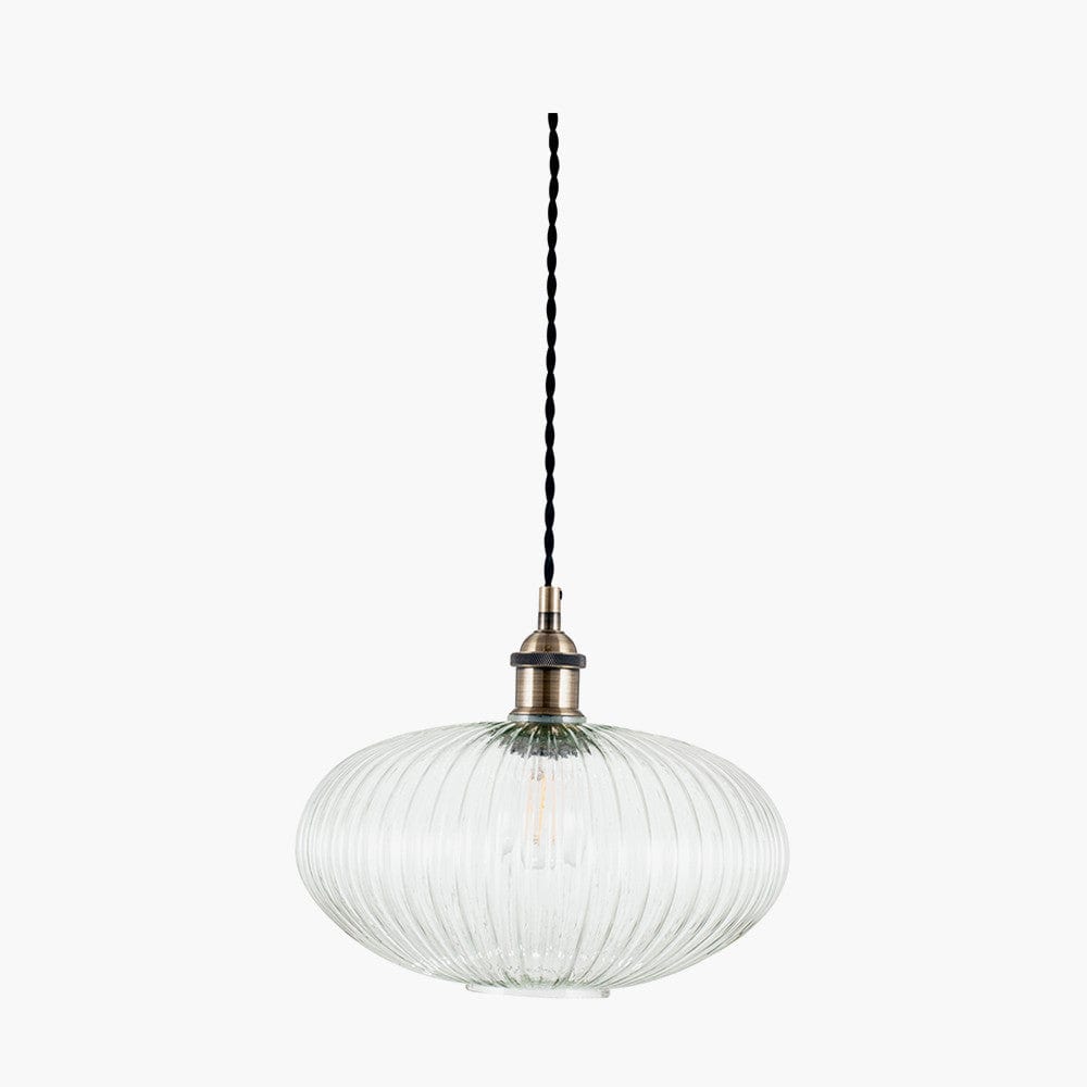 Abigail Clear Ribbed Glass Oval Pendant.