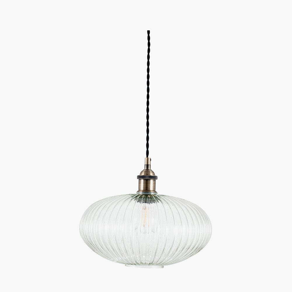 Pacific Lifestyle Lighting Abigail Clear Ribbed Glass Oval Pendant House of Isabella UK