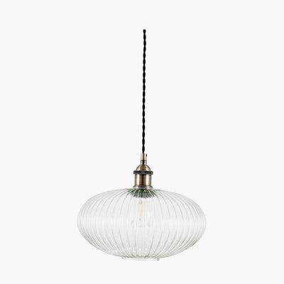 Pacific Lifestyle Lighting Abigail Clear Ribbed Glass Oval Pendant House of Isabella UK