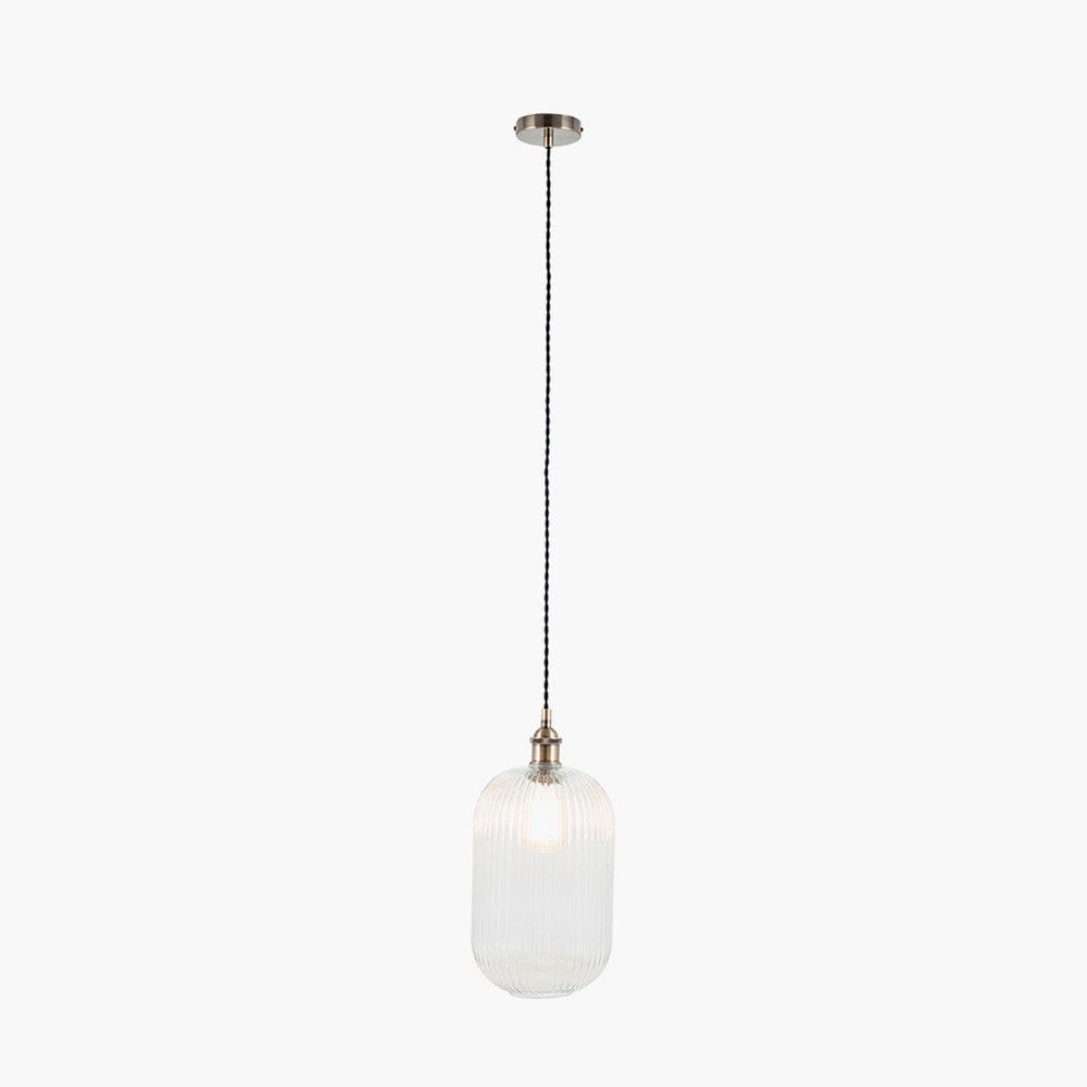 Abigail Clear Ribbed Glass Tall Pendant.