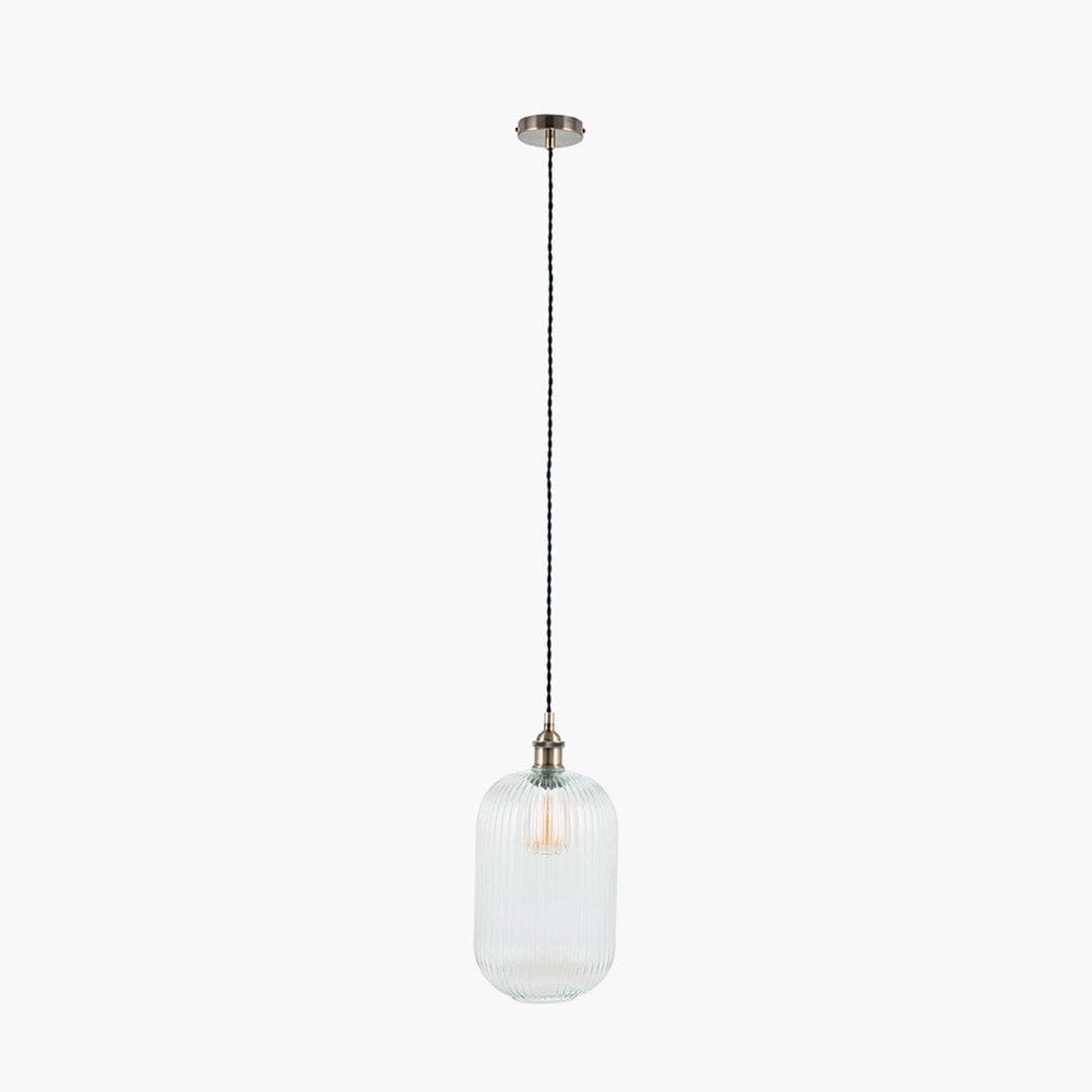 Abigail Clear Ribbed Glass Tall Pendant.