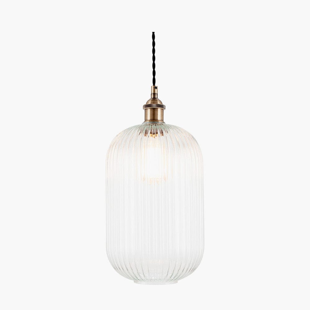 Abigail Clear Ribbed Glass Tall Pendant.