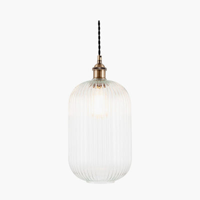 Pacific Lifestyle Lighting Abigail Clear Ribbed Glass Tall Pendant House of Isabella UK