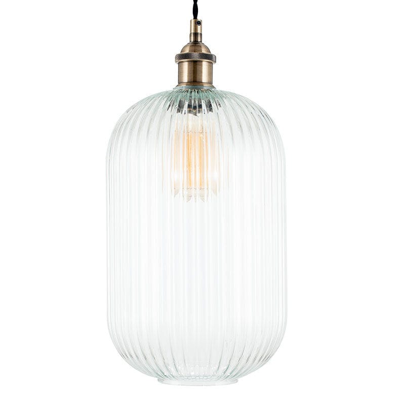 Abigail Clear Ribbed Glass Tall Pendant.