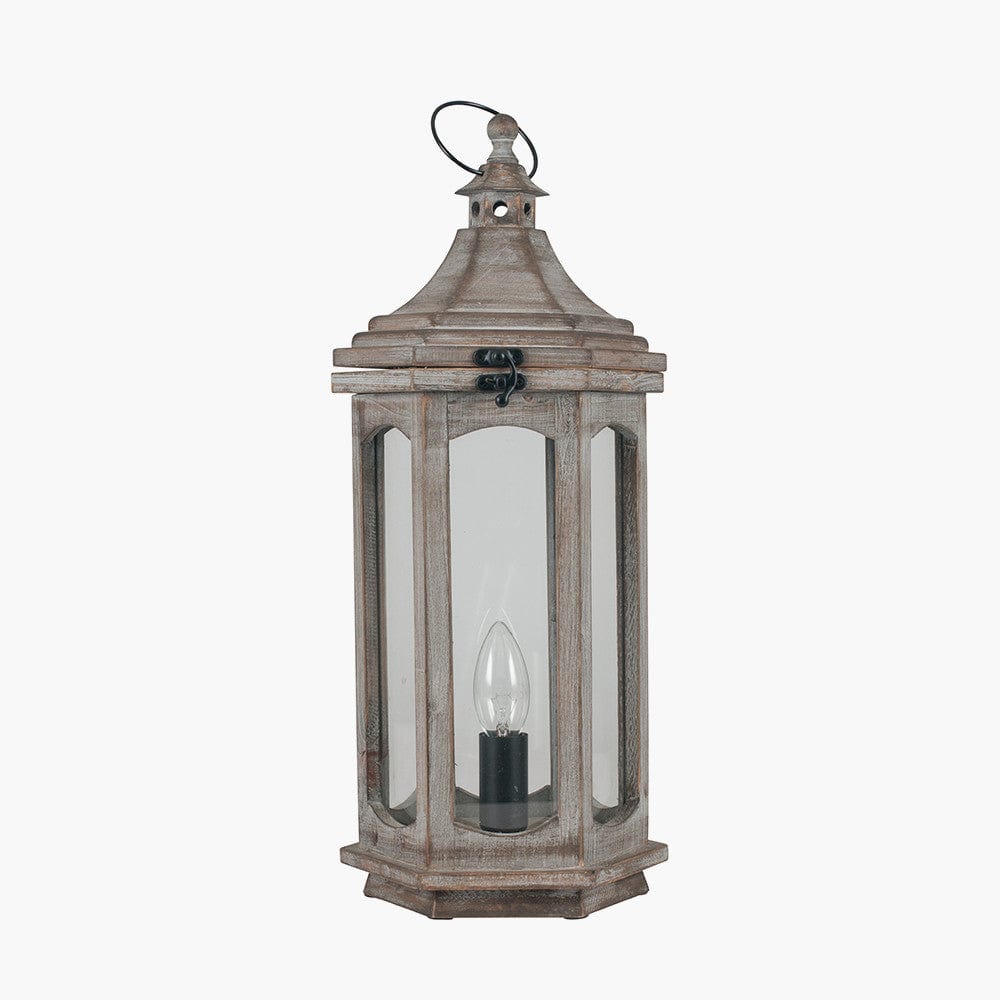 Adaline Antique Grey Wood Lantern Table Lamp.