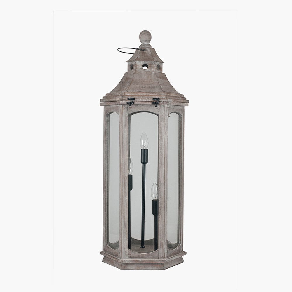 Adaline Antique Wood Grey Floor Lamp Lantern.