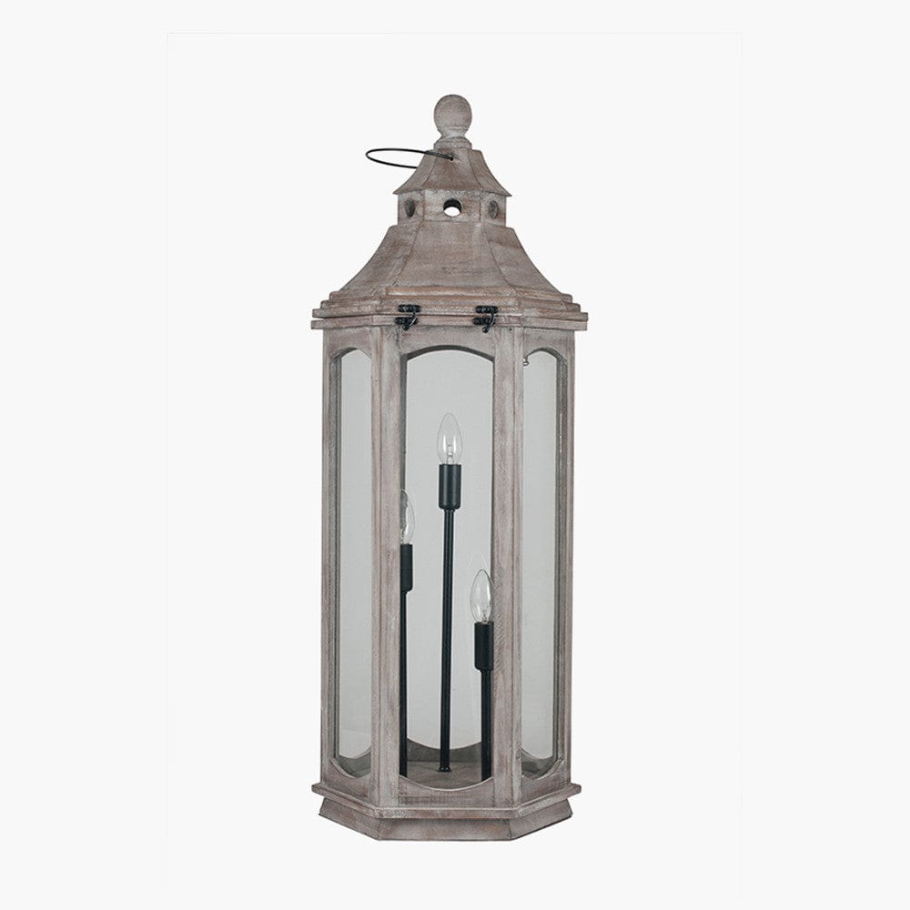 Pacific Lifestyle Lighting Adaline Antique Wood Grey Floor Lamp Lantern House of Isabella UK