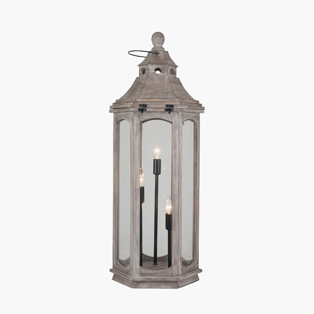 Adaline Antique Wood Grey Floor Lamp Lantern.