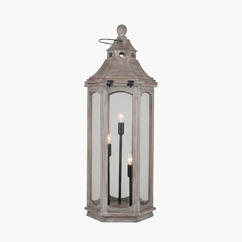 Pacific Lifestyle Lighting Adaline Antique Wood Grey Floor Lamp Lantern House of Isabella UK