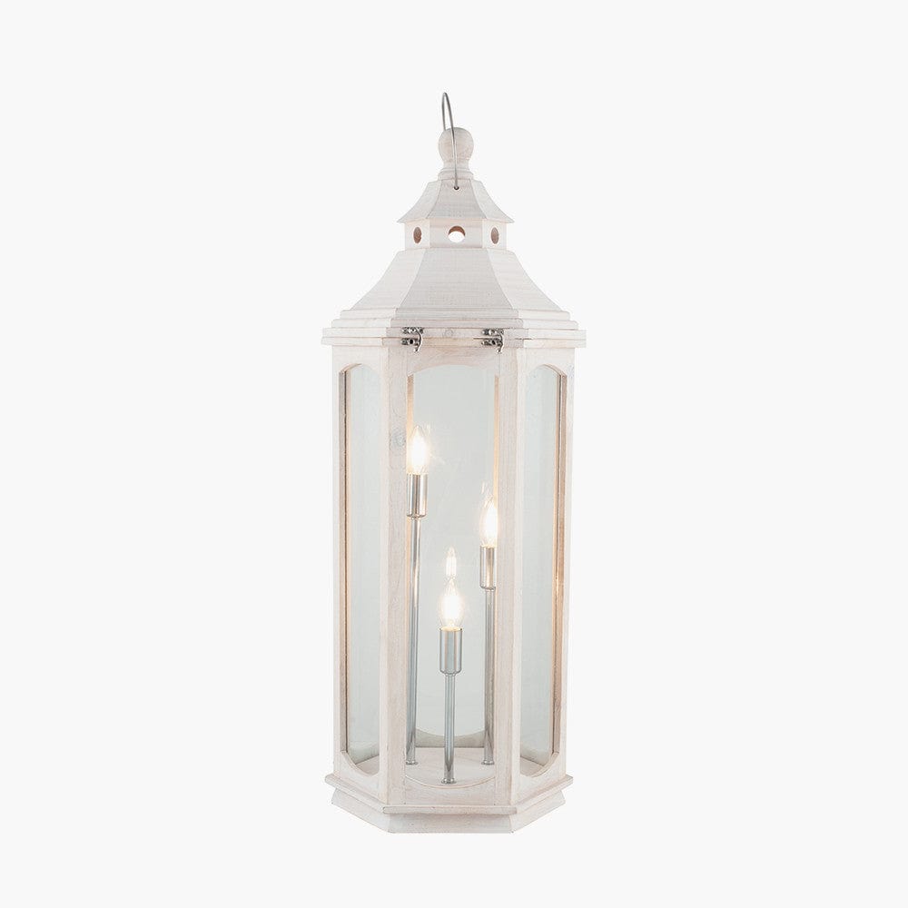 Adaline White Wash Wood Lantern Floor Lamp.