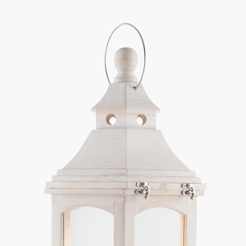 Adaline White Wash Wood Lantern Floor Lamp.