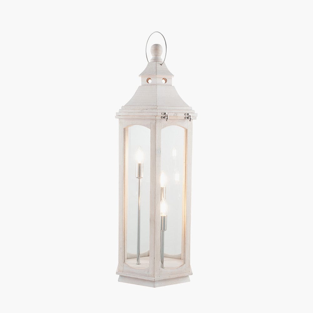 Adaline White Wash Wood Lantern Floor Lamp.