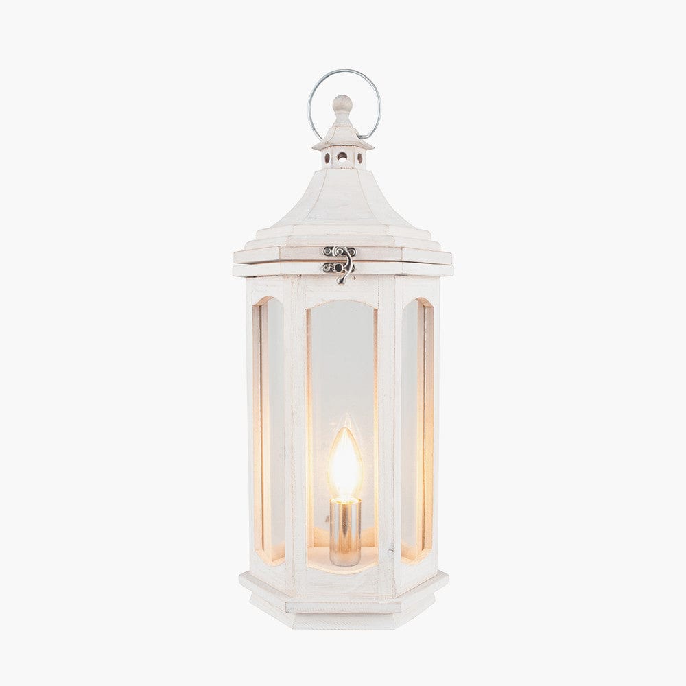 Adaline White Wash Wood Lantern Table Lamp.