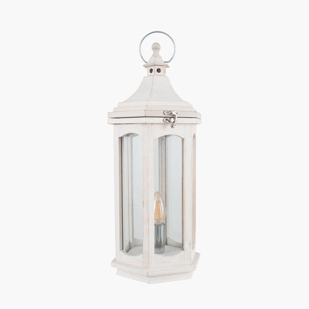 Adaline White Wash Wood Lantern Table Lamp.