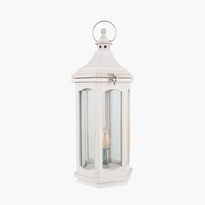 Pacific Lifestyle Lighting Adaline White Wash Wood Lantern Table Lamp House of Isabella UK