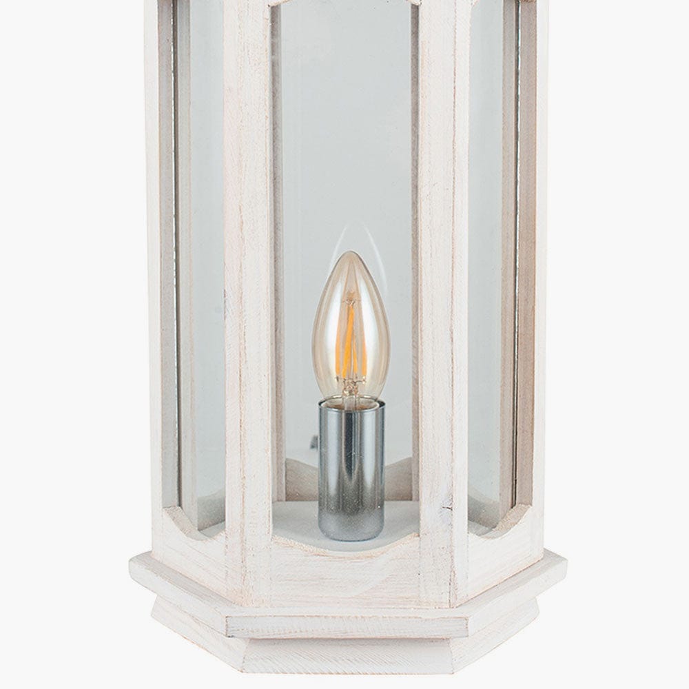 Adaline White Wash Wood Lantern Table Lamp.
