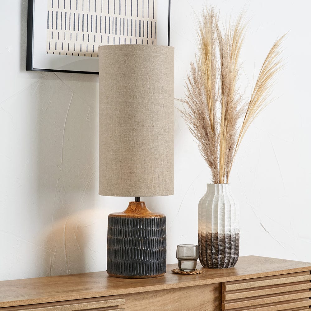 Alaric Antique Black Wash Mango Wood Table Lamp.