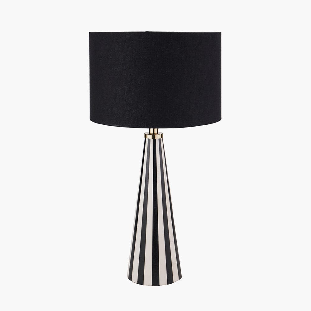 Alejo Black and White Stripe Conical Resin Table Lamp Base with Harry 35cm Black Cotton Mix Cylinder Lampshade.