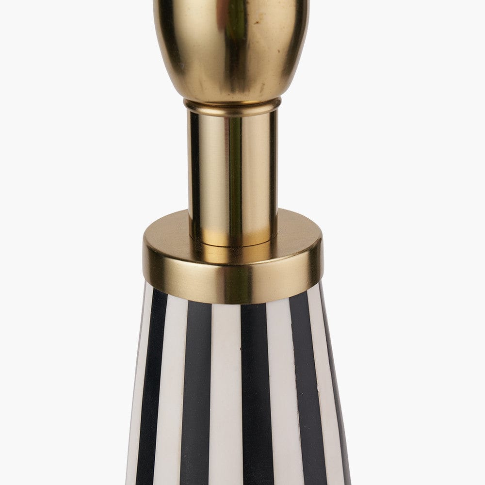Alejo Black and White Stripe Conical Resin Table Lamp Base with Harry 35cm Black Cotton Mix Cylinder Lampshade.
