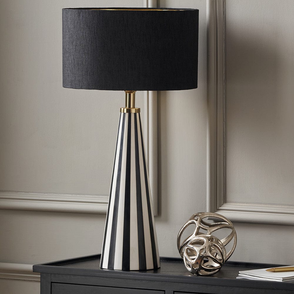 Alejo Black and White Stripe Conical Resin Table Lamp.