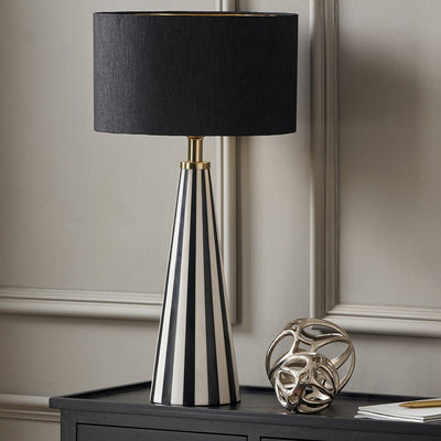 Pacific Lifestyle Lighting Alejo Black and White Stripe Conical Resin Table Lamp | OUTLET House of Isabella UK