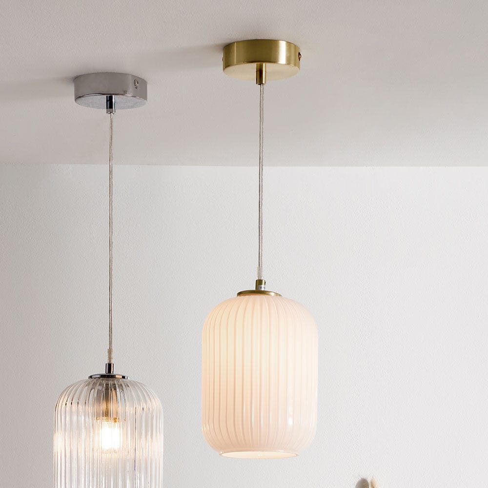 Pacific Lifestyle Lighting Alessia White Glass and Gold Metal Ribbed Glass Pendant House of Isabella UK