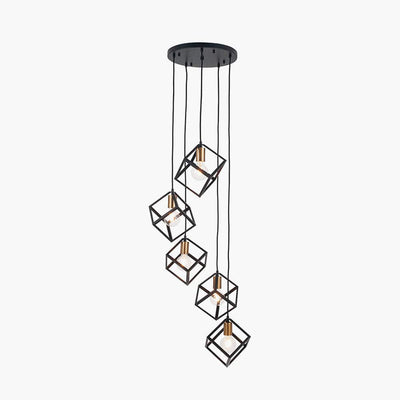 Pacific Lifestyle Lighting Alessio Matt Black Metal Five Cube Pendant House of Isabella UK