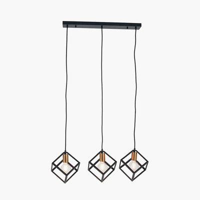 Pacific Lifestyle Lighting Alessio Matt Black Metal Three Cube Pendant House of Isabella UK