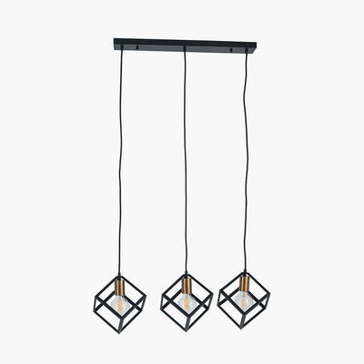 Pacific Lifestyle Lighting Alessio Matt Black Metal Three Cube Pendant House of Isabella UK