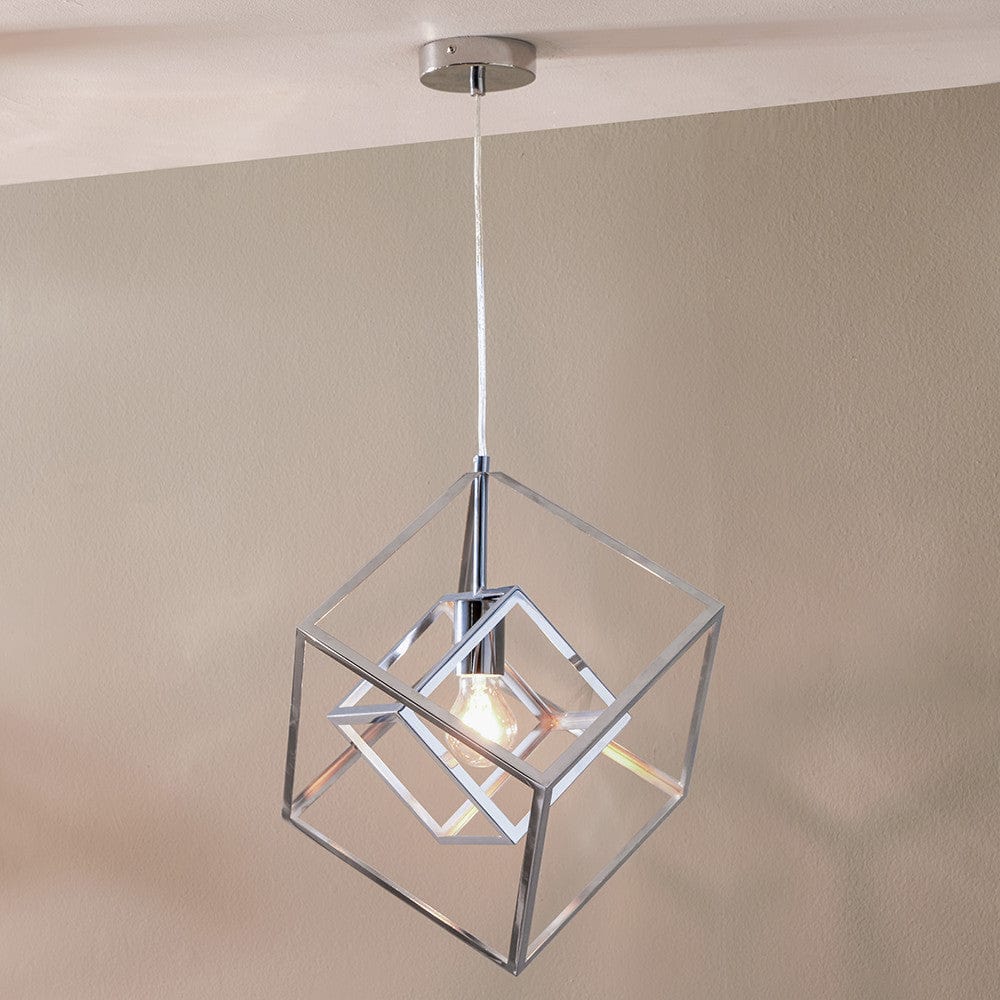 Alessio Shiny Nickel Metal Cube Pendant.